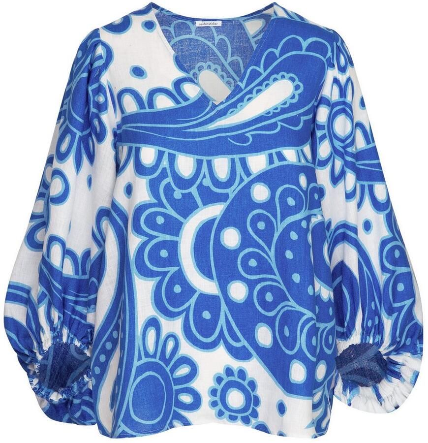 Seidensticker Shirtblouse Zwarte roos 3 4 v-hals paisley