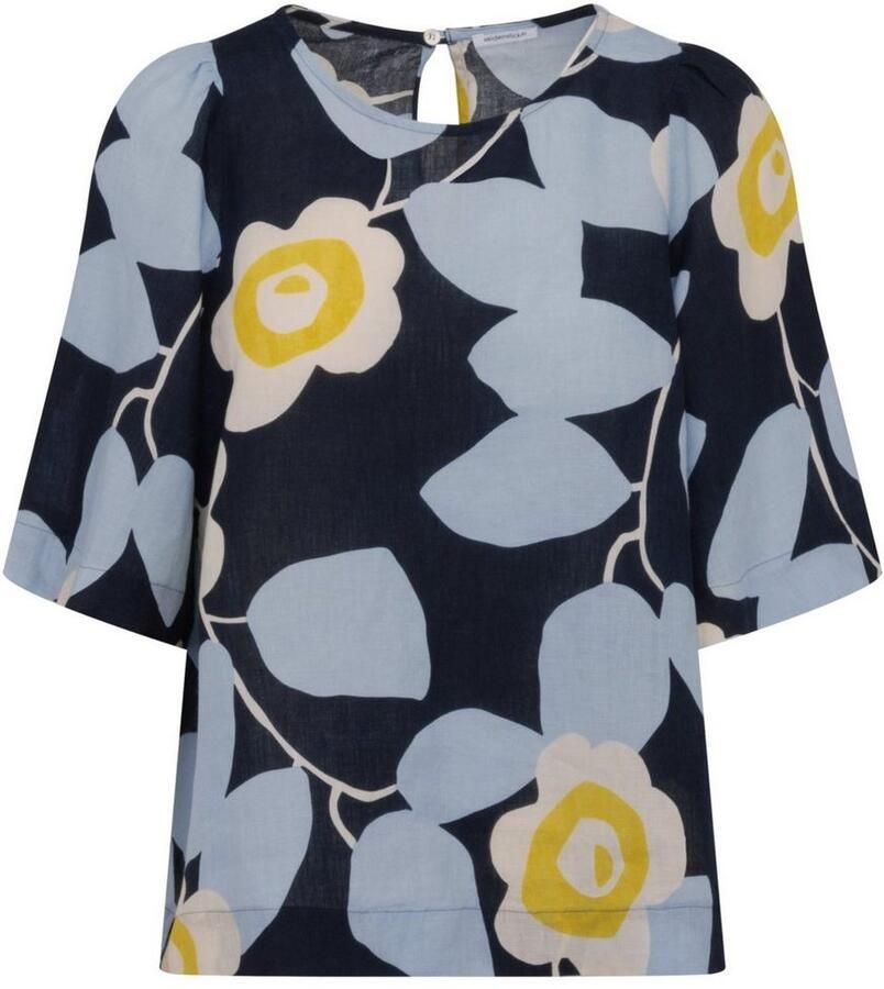 Seidensticker Shirtblouse Zwarte roos Korte mouwen ronde hals print