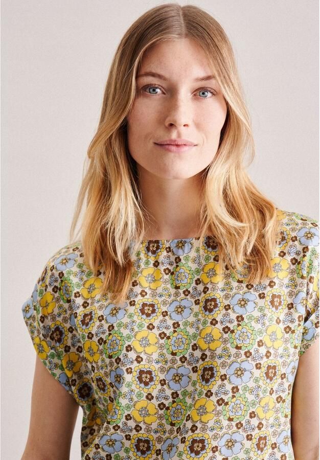 Seidensticker Shirtblouse Zwarte roos Korte mouwen ronde hals print - Foto 5