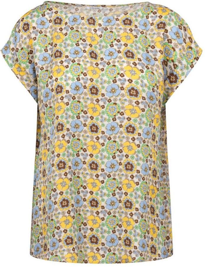 Seidensticker Shirtblouse Zwarte roos Korte mouwen ronde hals print