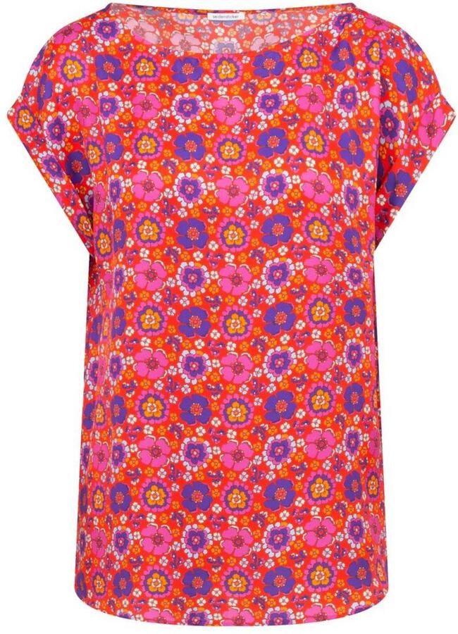 Seidensticker Shirtblouse Zwarte roos Korte mouwen ronde hals print