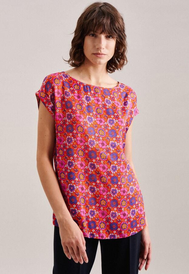 Seidensticker Shirtblouse Zwarte roos Korte mouwen ronde hals print - Foto 5