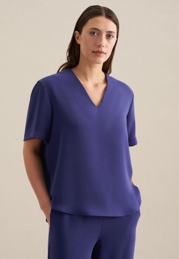 Seidensticker Shirtblouse Zwarte roos Korte mouwen V-hals uni - Foto 7