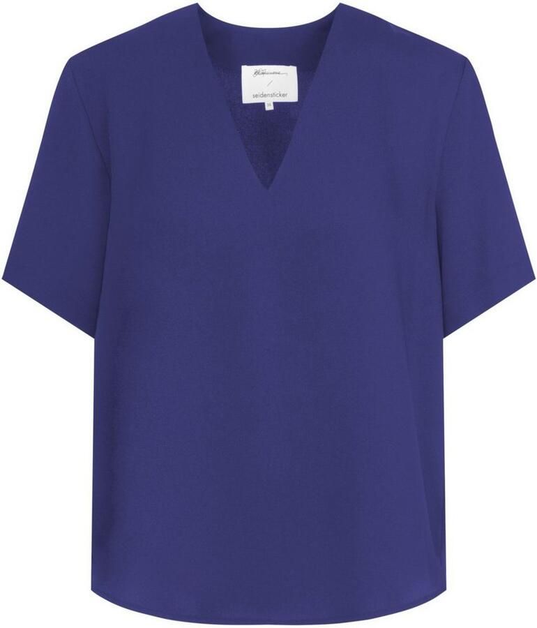 Seidensticker Shirtblouse Zwarte roos Korte mouwen V-hals uni