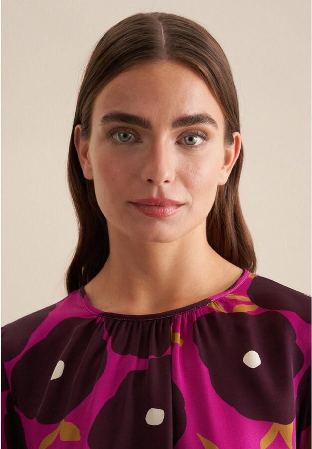 Seidensticker Shirtblouse Zwarte roos Lange mouwen ronde hals print