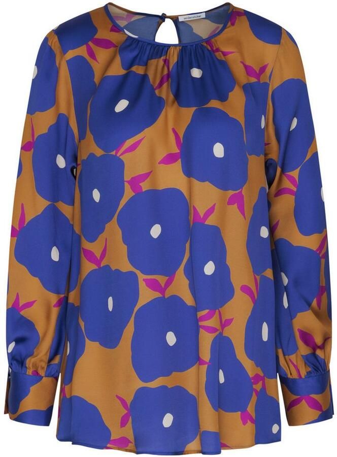 Seidensticker Shirtblouse Zwarte roos Lange mouwen ronde hals print