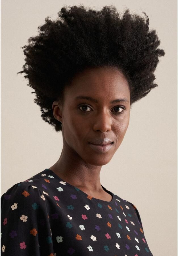 Seidensticker Shirtblouse Zwarte roos Lange mouwen ronde hals print - Foto 3