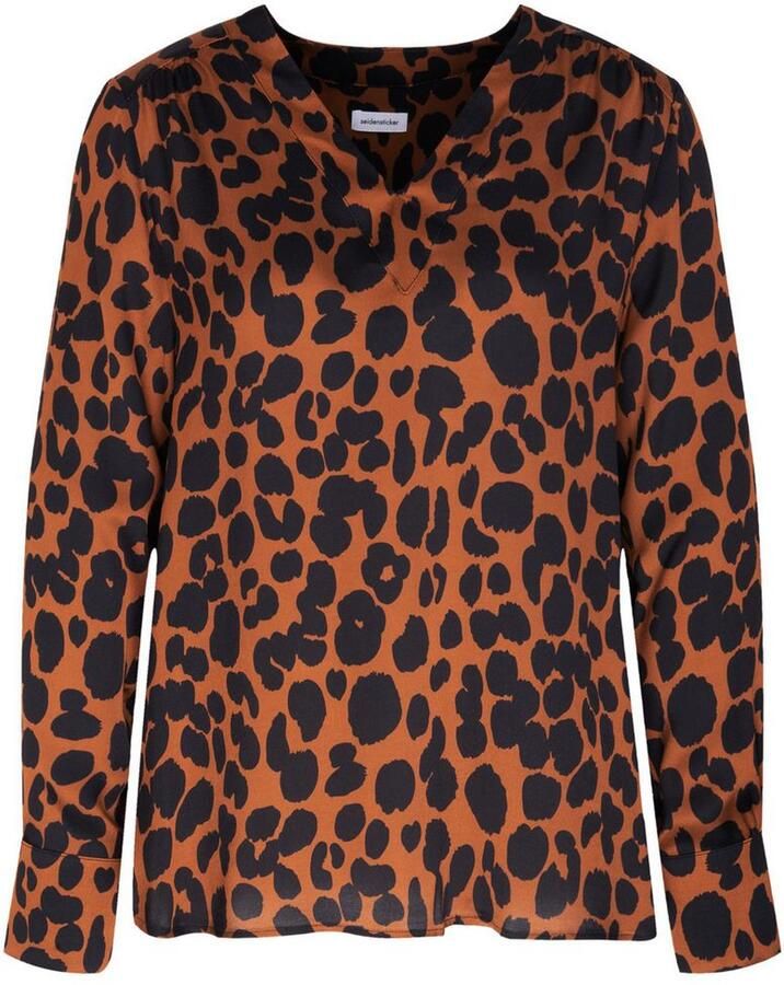Seidensticker Shirtblouse Zwarte roos Lange mouwen V-hals print