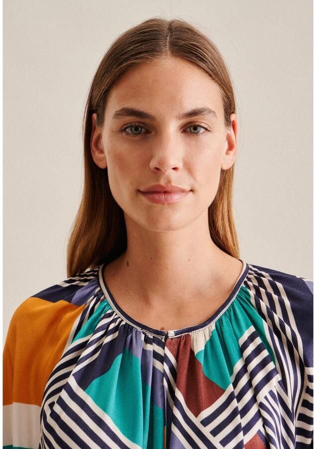 Seidensticker Zomerjurk Zwarte roos 3 4 mouw ronde hals geometrisch patroon