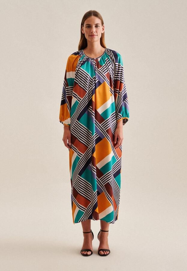 Seidensticker Zomerjurk Zwarte roos 3 4 mouw ronde hals geometrisch patroon - Foto 5