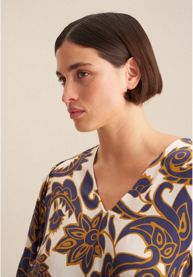 Seidensticker Zomerjurk Zwarte roos 3 4-mouw v-hals paisley - Foto 4