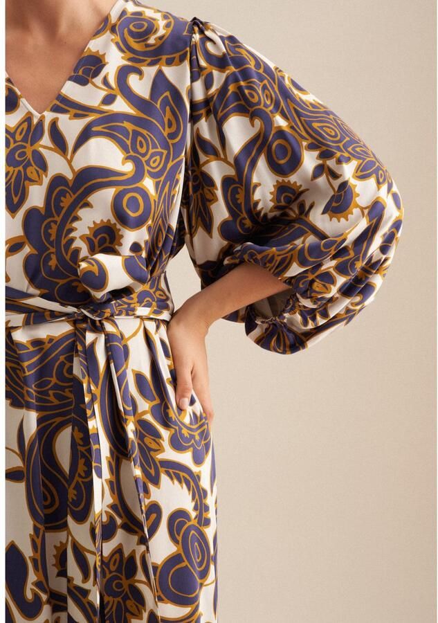 Seidensticker Zomerjurk Zwarte roos 3 4-mouw v-hals paisley