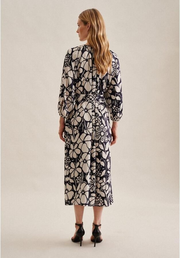 Seidensticker Zomerjurk Zwarte roos 3 4-mouwen ronde hals in bloemmotief