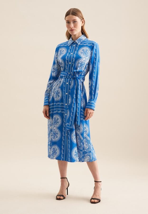 Seidensticker Zomerjurk Zwarte roos Langarm kraag sjaalprint - Foto 6