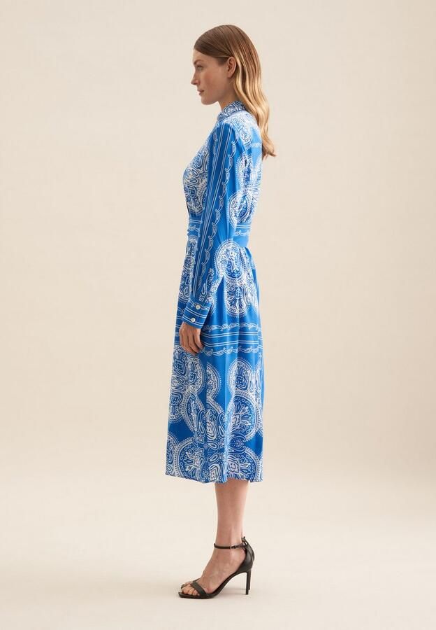 Seidensticker Zomerjurk Zwarte roos Langarm kraag sjaalprint - Foto 5