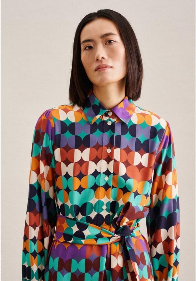 Seidensticker Zomerjurk Zwarte roos Lange mouwen kraag geometrische motieven - Foto 4