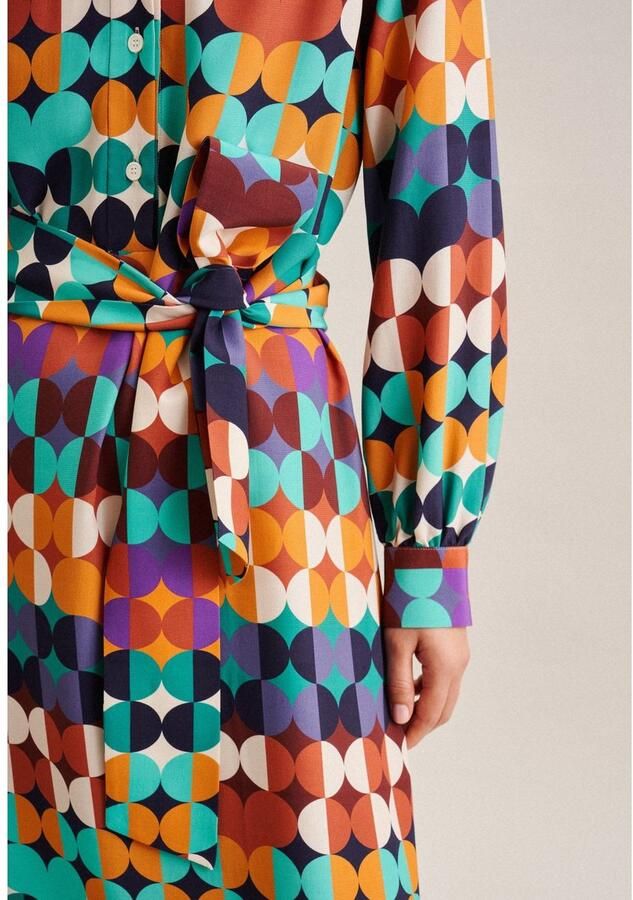 Seidensticker Zomerjurk Zwarte roos Lange mouwen kraag geometrische motieven