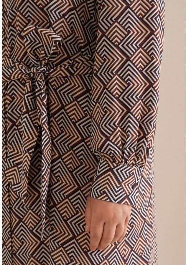 Seidensticker Zomerjurk Zwarte roos Lange mouwen kraag geometrische motieven