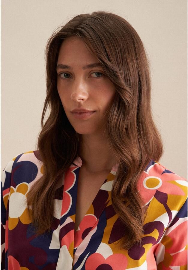 Seidensticker Zomerjurk Zwarte roos Lange mouwen kraag in bloemmotief - Foto 2