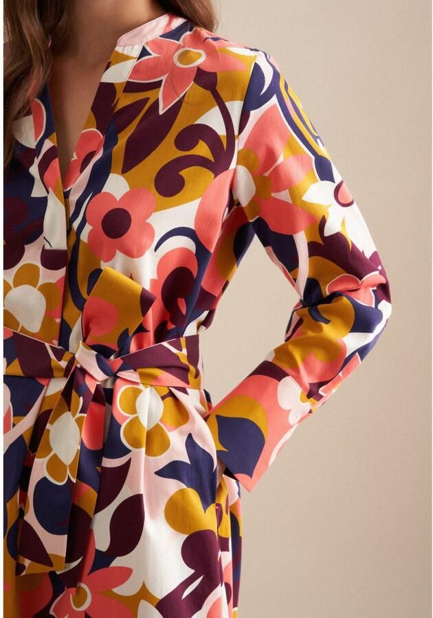 Seidensticker Zomerjurk Zwarte roos Lange mouwen kraag in bloemmotief