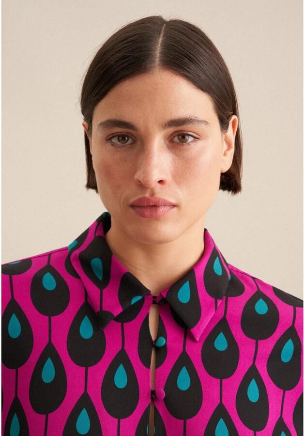 Seidensticker Zomerjurk Zwarte roos Lange mouwen kraag print - Foto 2