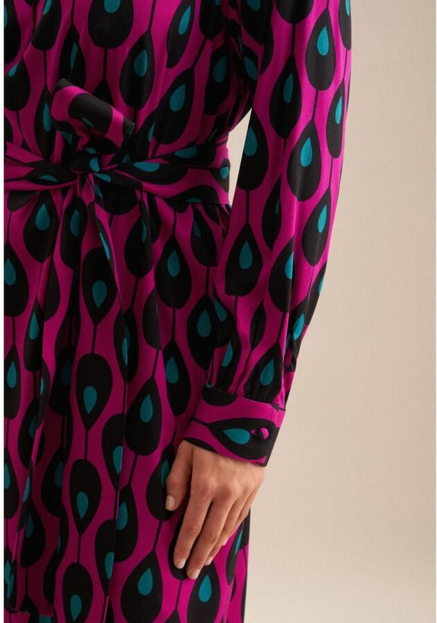 Seidensticker Zomerjurk Zwarte roos Lange mouwen kraag print