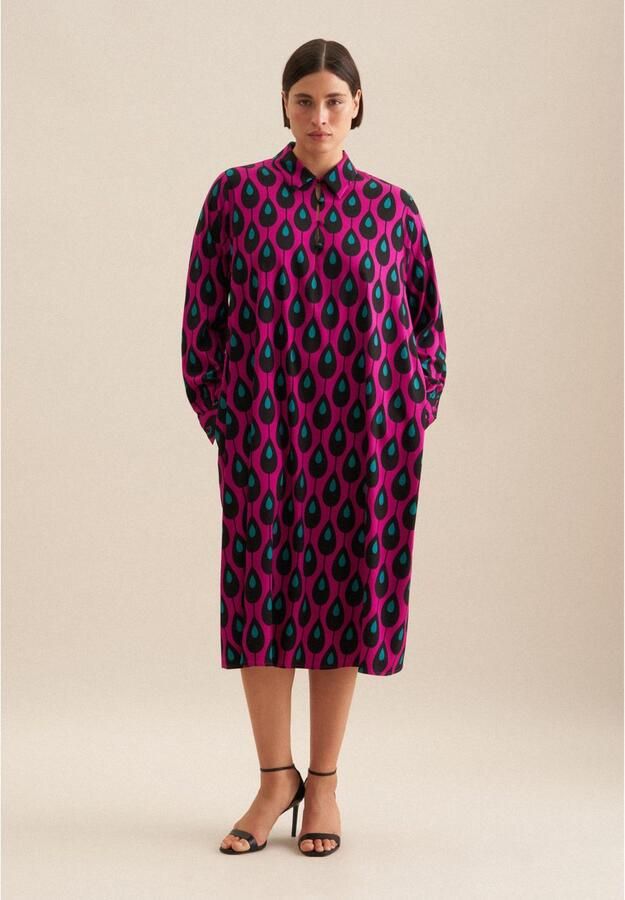 Seidensticker Zomerjurk Zwarte roos Lange mouwen kraag print - Foto 6