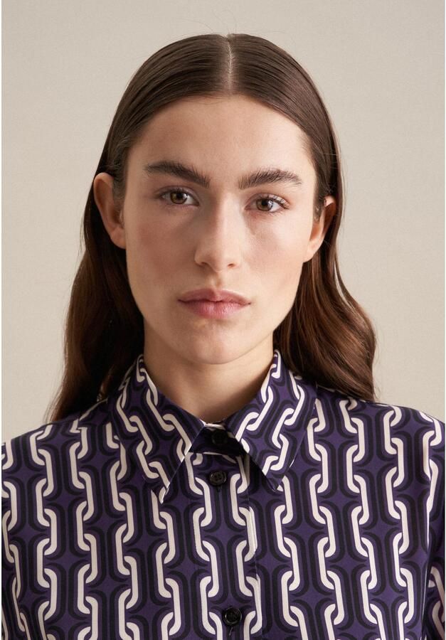 Seidensticker Zomerjurk Zwarte roos Lange mouwen kraag print - Foto 2