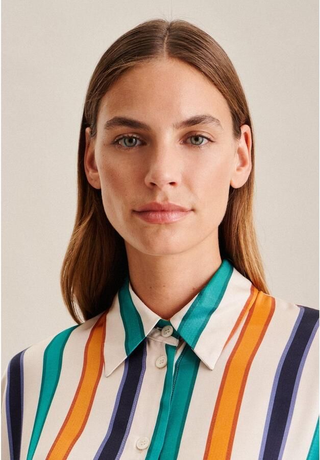 Seidensticker Zomerjurk Zwarte roos Lange mouwen kraag strepen - Foto 3