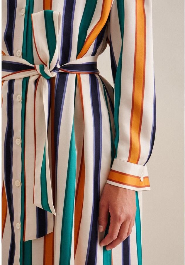 Seidensticker Zomerjurk Zwarte roos Lange mouwen kraag strepen