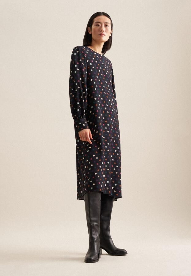 Seidensticker Zomerjurk Zwarte roos Lange mouwen ronde hals print - Foto 5