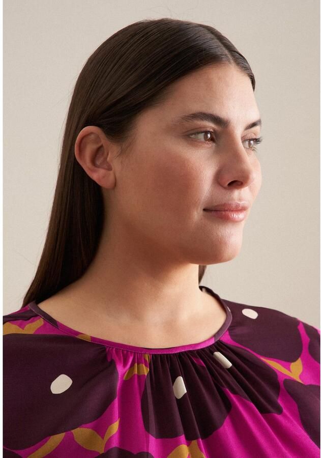 Seidensticker Zomerjurk Zwarte roos Lange mouwen ronde hals print