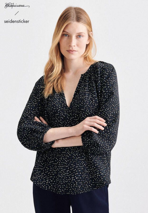 Seidensticker Shirtblouse Zwarte roos 3 4-mouwen ronde hals print