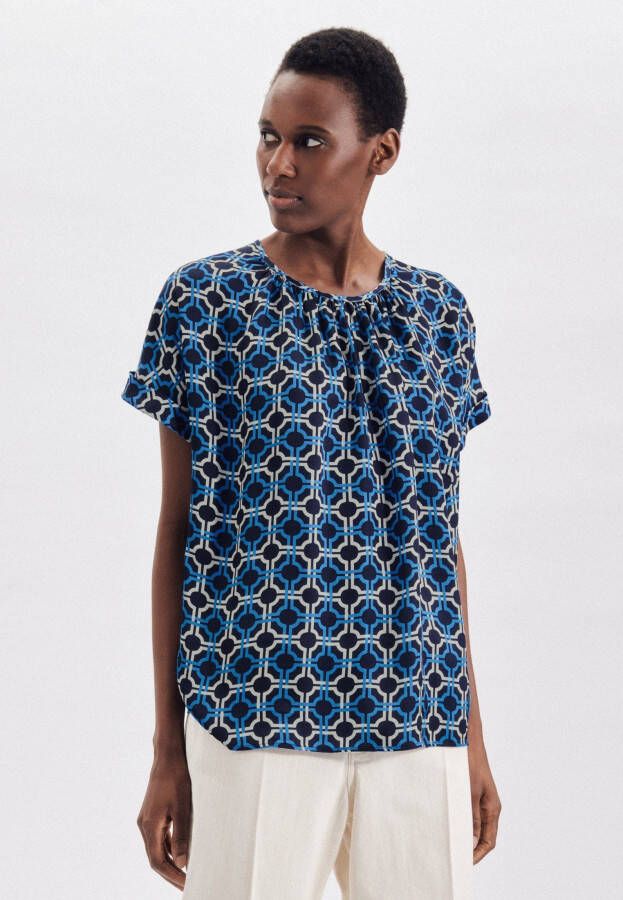 Seidensticker Shirtblouse Zwarte roos Korte mouwen ronde hals kettingenprint