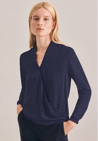 Seidensticker Wikkelblouse Zwarte roos Lange mouwen V hals uni