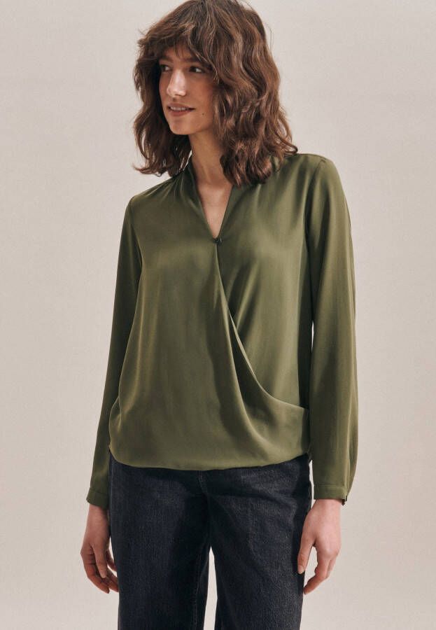 Seidensticker Wikkelblouse Zwarte roos Lange mouwen V-hals uni