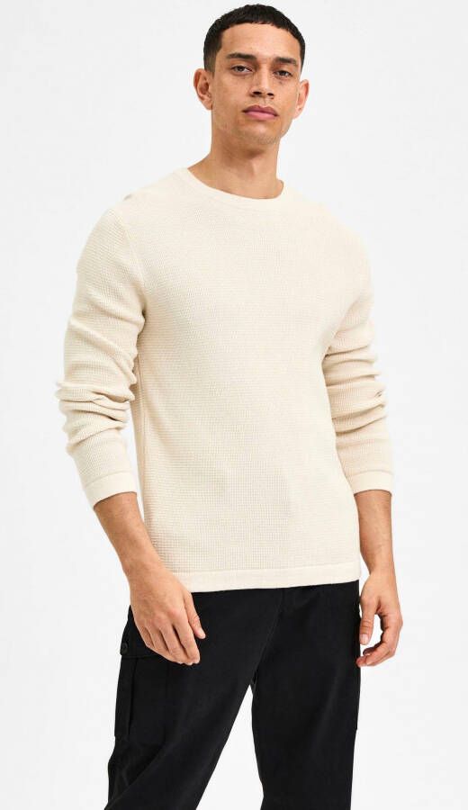 SELECTED HOMME Heren Truien & Vesten Rocks Ls Knit Crew Neck W Naw Beige