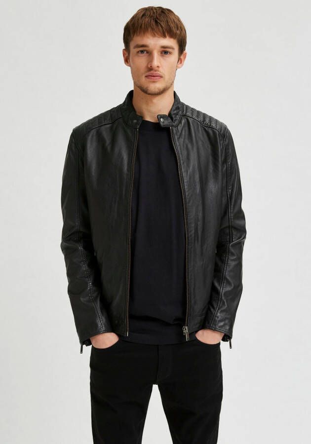 Selected Homme Leren jack in bikerlook model 'Iconic Racer'