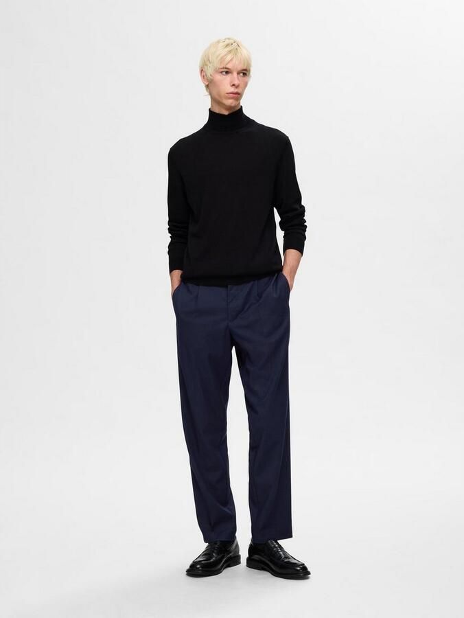 SELECTED HOMME Heren Broeken Slh190-reg Tapered Leroy Pleat Pant Donkerblauw - Foto 6
