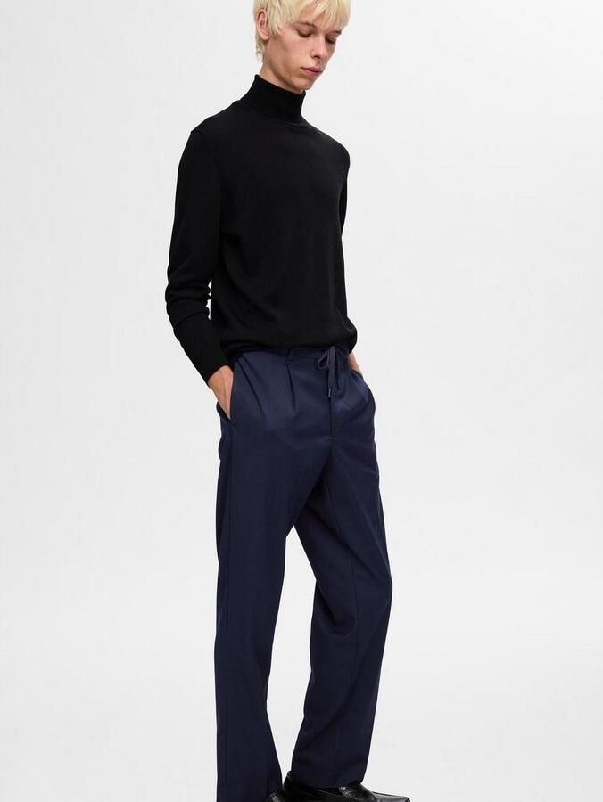 SELECTED HOMME Heren Broeken Slh190-reg Tapered Leroy Pleat Pant Donkerblauw - Foto 8
