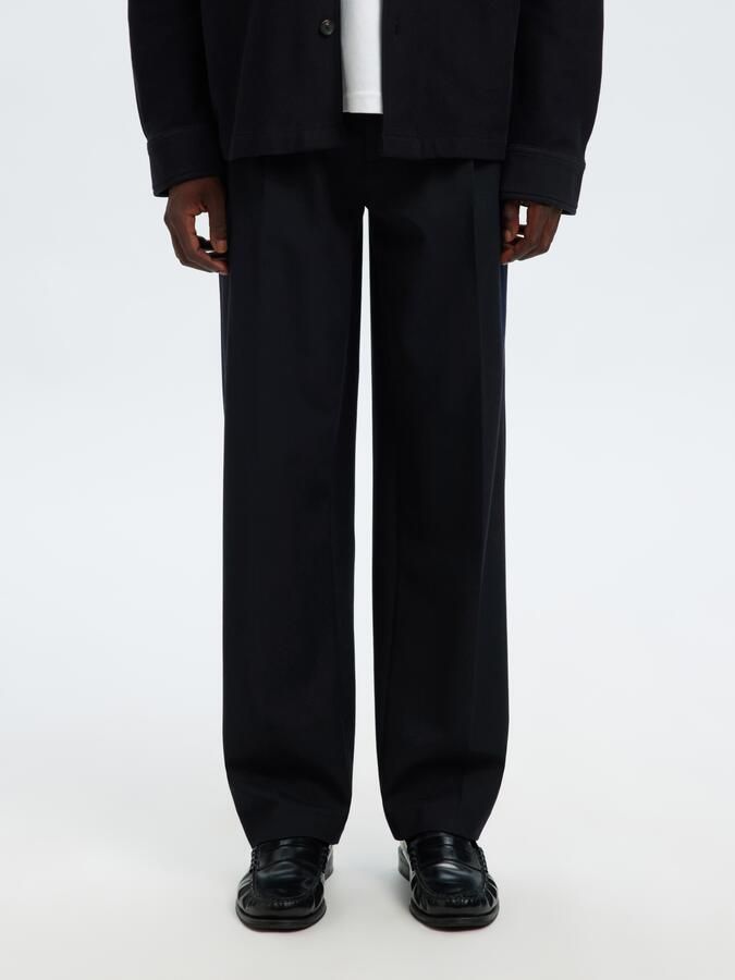 Selected Homme Loose fit bandplooibroek met riemlussen model 'FINN' - Foto 7