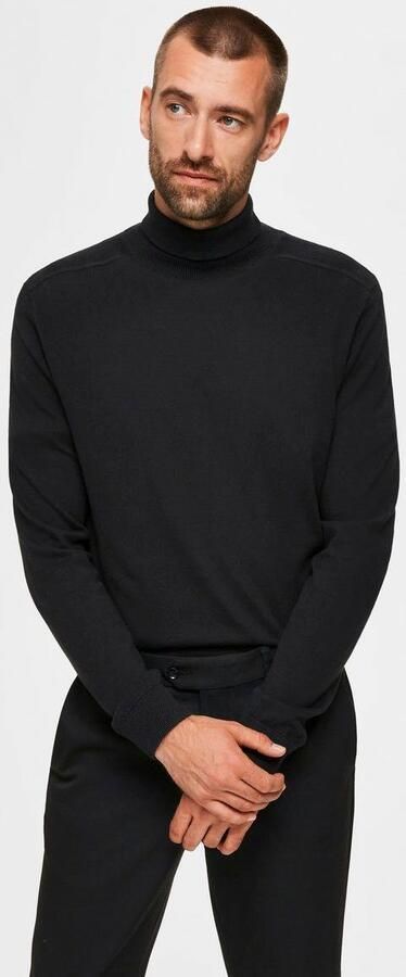 Selected Homme Zwarte trui met geribbelde zoom Black Heren - Foto 7