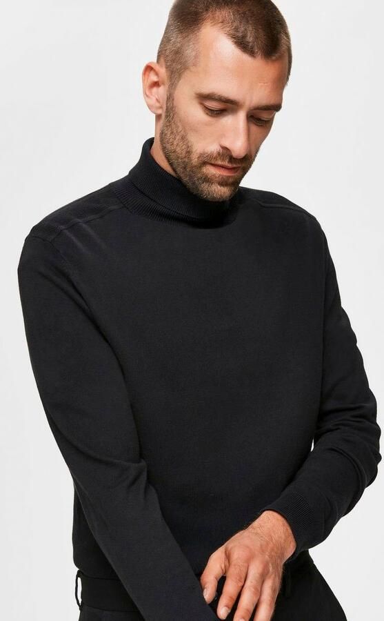 Selected Homme Zwarte trui met geribbelde zoom Black Heren - Foto 4