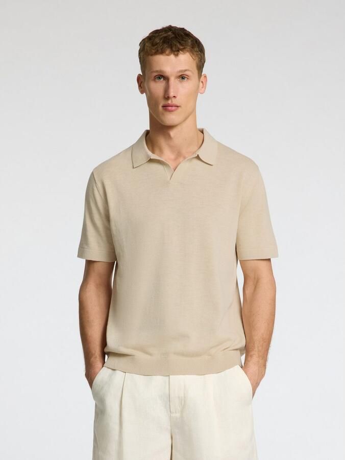 SELECTED HOMME Heren Polo's & T-shirts Slhmattis Ss Knit Sun Open Polo Noos Beige - Foto 4