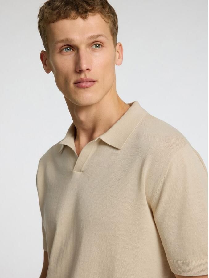 SELECTED HOMME Heren Polo's & T-shirts Slhmattis Ss Knit Sun Open Polo Noos Beige - Foto 3