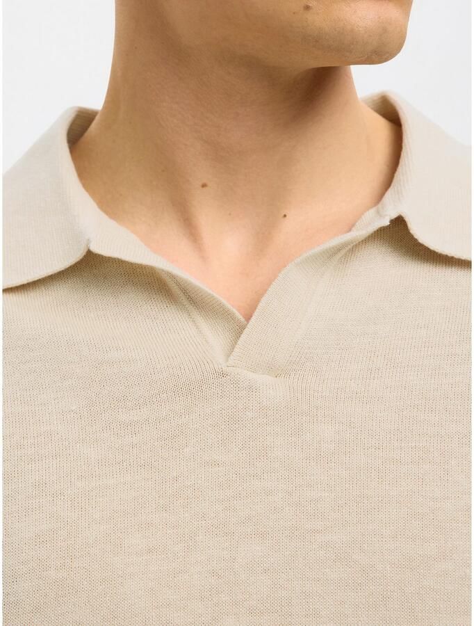 SELECTED HOMME Heren Polo's & T-shirts Slhmattis Ss Knit Sun Open Polo Noos Beige - Foto 2