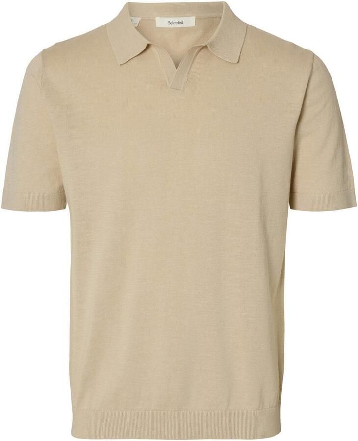 SELECTED HOMME Heren Polo's & T-shirts Slhmattis Ss Knit Sun Open Polo Noos Beige