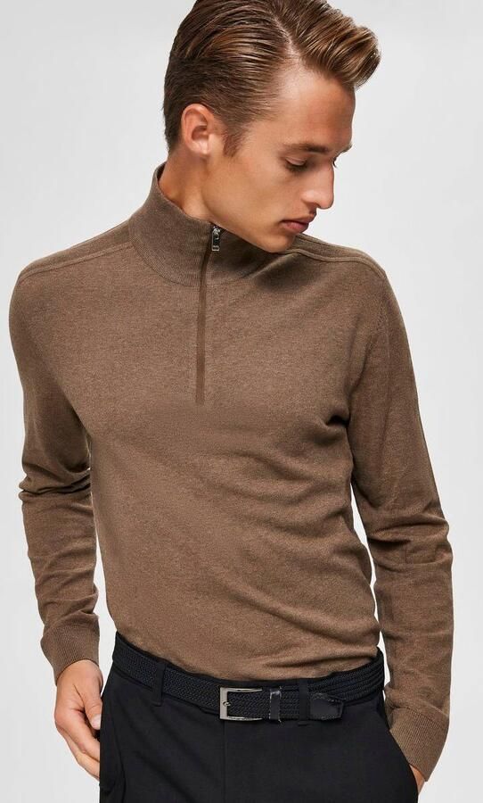 SELECTED HOMME Heren Truien & Vesten Slhberg Half Zip Cardigan Noos Bruin - Foto 10