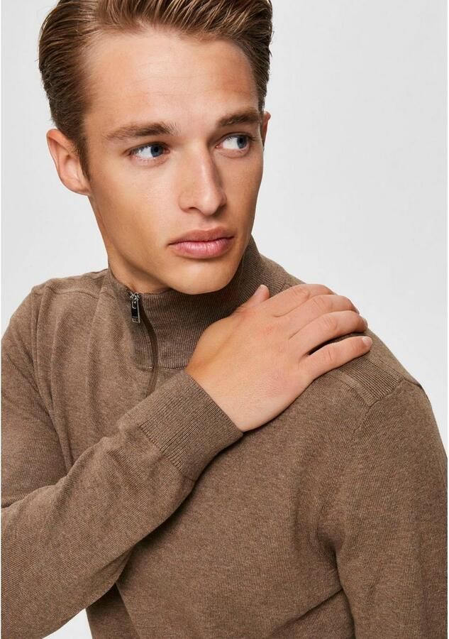 SELECTED HOMME Heren Truien & Vesten Slhberg Half Zip Cardigan Noos Bruin - Foto 9