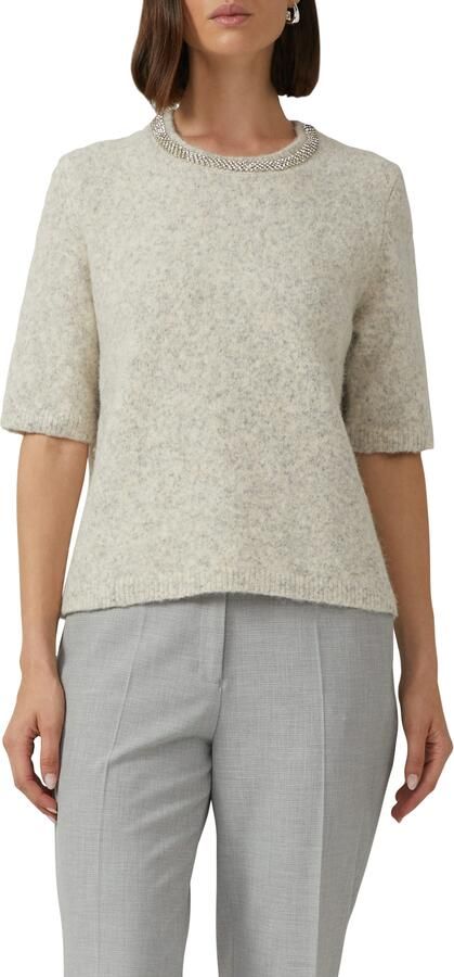 S.Oliver BLACK LABEL Gebreide trui halve mouw met glitterstenen bezette ronde hals - Foto 4